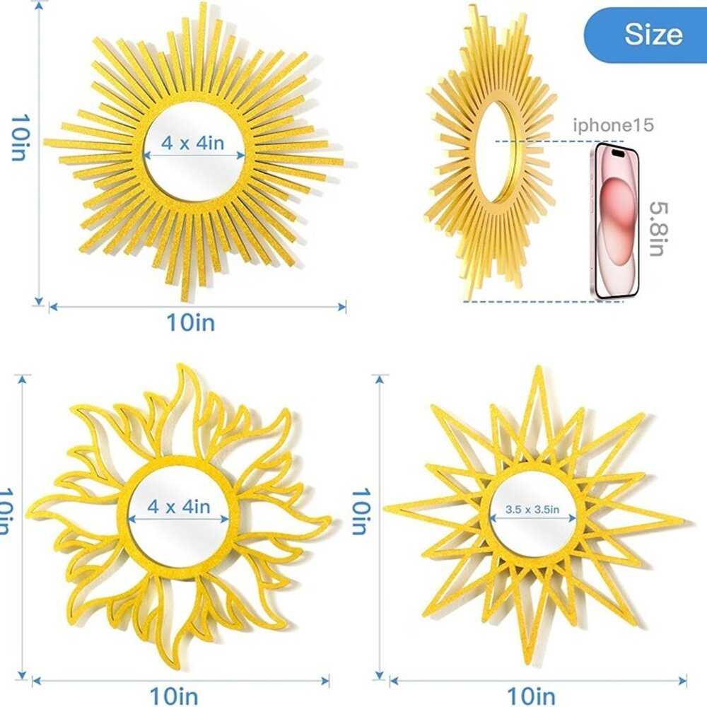 NEW 3 Pieces Gold Round Mirrors for Wall Decor,Wood Wall Mirrors Home Décor - Picture 6 of 8